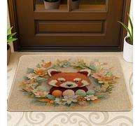 Spring Easter Red Pandas Front Black Door Mat Outside Inside Entrance 29 * 17, Novelty Floral Eggs Outdoor Indoor Ultra Thin Doormat, Small Animal Classroom Patio Home Shoes Off Rug