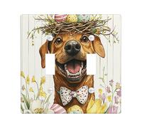 Spring Easter Rhodesian Ridgeback Dog Decorative Light Switch Cover Wall Plate 2 Gang Double Toggle, Rustic Country Puppy Electrical Switchplate, Farmhouse Print Electrical Faceplate for Room