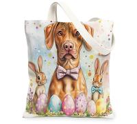 Spring Easter Rhodesian Ridgebacks Canvas Tote Bag for Shopping 13 * 15, Cute Bunny Eggs Reusable Grocery Shoulder Cloth Bag for Women, Dog Painting Gift Decoration