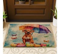 Spring Easter Rhodesian Ridgebacks Front Black Door Mat Outside Inside Entrance 29 * 17, Fun Umbrella Eggs Outdoor Indoor Ultra Thin Doormat, Small Dog Classroom Patio Home Shoes Off Rug