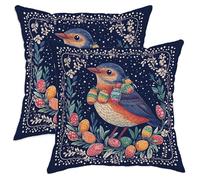 Spring Easter Robins Bird Pillow Covers 20x20 Set of 2, Comfy Vintage Eggs Printing Velvet Pillow Cases Kit with Zipper, Animal Pattern Decor Sofa Living Room
