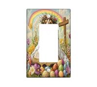 Spring Easter Rough Collie Dog Decorative Light Switch Cover Wall Plate 1 Gang Single Rocker, Bible Cross Eggs Puppy Electrical Switchplate, Country Electrical Faceplate for Bedroom