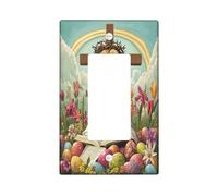 Spring Easter Russell Terrier Dog Decorative Light Switch Cover Wall Plate 1 Gang Single Rocker, Bible Cross Eggs Puppy Electrical Switchplate, Country Electrical Faceplate for Bedroom
