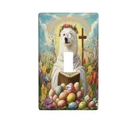 Spring Easter Samoyed Dog Decorative Light Switch Cover Wall Plate 1 Gang Single Toggle, Bible Cross Eggs Puppy Electrical Switchplate, Country Electrical Faceplate for Bedroom
