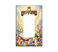 Spring Easter Schnauzer Dog Decorative Light Switch Cover Wall Plate 1 Gang Single Rocker, Bible Cross Eggs Puppy Electrical Switchplate, Country Electrical Faceplate for Bedroom