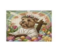 Spring Easter Scottish Terrier Dog Jigsaw Puzzles for Adults 300 Piece, Retro Cross Eggs Puppy Wooden Printed Puzzles, Country Pattern Decorations for Entertainment Party