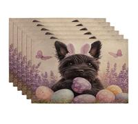 Spring Easter Scottish Terrier Dog Placemats Set of 6, 12''x18'', Cute Lavender Eggs 6Pcs Washable Table Mats for Home Dinning, Pet Holiday Party Kitchen Decoration