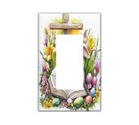 Spring Easter Sheep Lamb Decorative Light Switch Cover Plate 1 Gang Single Rocker, Country Eggs Florals Animal Electrical Switchplate, Fun Farm Pattern Electrical Faceplate for Room