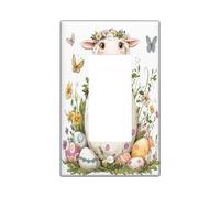 Spring Easter Sheep Lamb Decorative Light Switch Cover Plate 1 Gang Single Rocker, Fun Cute Eggs Animal Electrical Switchplate, Flowers Wildflower Electrical Faceplate for Bedroom Room