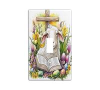 Spring Easter Sheep Lamb Decorative Light Switch Cover Plate 1 Gang Single Toggle, Country Eggs Florals Animal Electrical Switchplate, Fun Farm Pattern Electrical Faceplate for Room