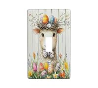 Spring Easter Sheep Lamb Decorative Light Switch Cover Plate 1 Gang Single Toggle, Rustic Country Animal Electrical Switchplate, Farmhouse Wooden Print Electrical Faceplate for Room