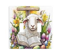 Spring Easter Sheep Lamb Decorative Light Switch Cover Plate 2 Gang Double Toggle, Country Eggs Florals Animal Electrical Switchplate, Fun Farm Pattern Electrical Faceplate for Room
