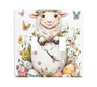 Spring Easter Sheep Lamb Decorative Light Switch Cover Plate 2 Gang Double Toggle, Fun Cute Eggs Animal Electrical Switchplate, Flowers Wildflower Electrical Faceplate for Bedroom Room