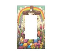 Spring Easter Sheep Lamb Decorative Light Switch Cover Wall Plate 1 Gang Single Rocker, Bible Cross Eggs Animal Electrical Switchplate, Country Farmhouse Electrical Faceplate for Bedroom