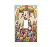 Spring Easter Sheep Lamb Decorative Light Switch Cover Wall Plate 1 Gang Single Toggle, Bible Cross Eggs Animal Electrical Switchplate, Country Farmhouse Electrical Faceplate for Bedroom