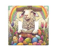 Spring Easter Sheep Lamb Decorative Light Switch Cover Wall Plate 2 Gang Double Toggle, Bible Cross Eggs Animal Electrical Switchplate, Country Farmhouse Electrical Faceplate for Bedroom
