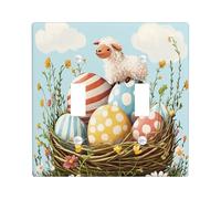 Spring Easter Sheep Lamb Decorative Light Switch Cover Wall Plate 2 Gang Double Toggle, Fun Eggs Country Animal Electrical Switchplate, Wildflower Scenic Print Electrical Faceplate