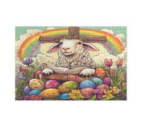 Spring Easter Sheep Lamb Jigsaw Puzzles for Adults 1000 Piece, Retro Cross Eggs Animal Wooden Printed Puzzles, Country Farmhouse Pattern Decorations for Entertainment Party