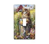 Spring Easter Siberian Cat Decorative Light Switch Cover Plate 1 Gang Single Toggle, Farmhouse Barn Kitten Electrical Switchplate, Country Pet Print Electrical Faceplate for Room