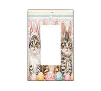 Spring Easter Siberian Cat Decorative Light Switch Cover Wall Plate 1 Gang Single Rocker, Cute Fun Eggs Kitten Electrical Switchplate for Room, Funky Pet Switchcover Switchplate
