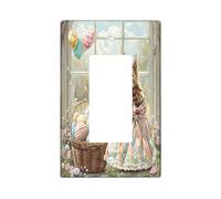 Spring Easter Siberian Cat Decorative Light Switch Cover Wall Plate 1 Gang Single Rocker, Victoria Country Kitten Electrical Switchplate for Room, Farmhouse Switchcover Switchplate