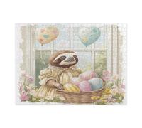 Spring Easter Sloth Jigsaw Puzzles for Adults 500 Piece, Victoria Country Animal Wooden Puzzles, Farmhouse Vintage Printed Decor for Entertainment Creative