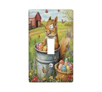 Spring Easter Squirrel Decorative Light Switch Cover Plate 1 Gang Single Toggle, Farmhouse Barn Eggs Animal Electrical Switchplate, Country Farm Print Electrical Faceplate for Room