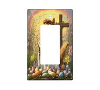 Spring Easter Squirrel Decorative Light Switch Cover Wall Plate 1 Gang Single Rocker, Bible Cross Eggs Animal Electrical Switchplate, Country Farmhouse Electrical Faceplate for Bedroom