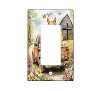 Spring Easter Squirrel Decorative Light Switch Cover Wall Plate 1 Gang Single Rocker, Farmhouse Truck Eggs Animal Electrical Switchplate, Country Farm Electrical Faceplate for Bedroom