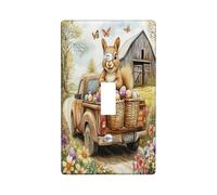 Spring Easter Squirrel Decorative Light Switch Cover Wall Plate 1 Gang Single Toggle, Farmhouse Truck Eggs Animal Electrical Switchplate, Country Farm Electrical Faceplate for Bedroom