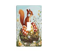Spring Easter Squirrel Decorative Light Switch Cover Wall Plate 1 Gang Single Toggle, Fun Eggs Country Animal Electrical Switchplate, Wildflower Scenic Print Electrical Faceplate