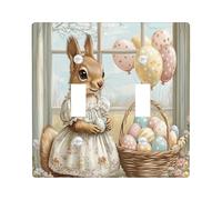 Spring Easter Squirrel Decorative Light Switch Cover Wall Plate 2 Gang Double Toggle, Victoria Country Animal Electrical Switchplate for Room, Farmhouse Vintage Switchcover Switchplate
