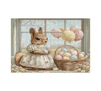 Spring Easter Squirrel Jigsaw Puzzles for Adults 300 Piece, Victoria Country Animal Wooden Puzzles, Farmhouse Vintage Printed Decor for Entertainment Creative