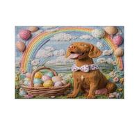 Spring Easter Vizsla Dog Jigsaw Puzzles for Adults 1000 Piece, Wool Felt Eggs Puppy Wooden Puzzles, Farmhouse Printed Decorations for Entertainment Party