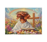 Spring Easter Vizsla Dog Jigsaw Puzzles for Adults 500 Piece, Retro Cross Eggs Puppy Wooden Printed Puzzles, Country Pattern Decorations for Entertainment Party