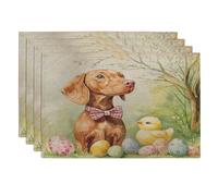 Spring Easter Vizsla Dog Placemats Set of 4, 12''x18'', Cute Chick Eggs 4Pcs Seasonal Table Mats for Home Dinning, Pet Holiday Party Kitchen Decoration