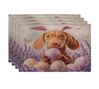 Spring Easter Vizsla Dog Placemats Set of 4, 12x18 Inch, Cute Lavender Eggs 4Pcs Washable Table Mats for Home Dinning, Pet Holiday Party Kitchen Decor