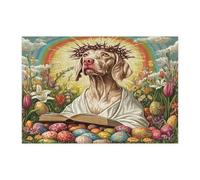 Spring Easter Weimaraner Dog Jigsaw Puzzles for Adults 300 Piece, Retro Cross Eggs Puppy Wooden Printed Puzzles, Country Pattern Decorations for Entertainment Party