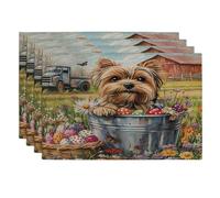 Spring Easter Yorkie Dog Placemats Set of 4, 12 * 18, Farmhouse Barn Puppy 4Pcs Print Table Mats for Dinning, Country Pet Holiday Home Kitchen Decor
