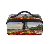 Spring Eiffel Tower Travel Makeup Bag Portable Paris Eiffel Tower Waterproof Pouch Open Flat Toiletry Bags Toiletries Cosmetics Traveling Organizer for Women Men