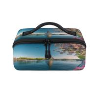 Spring Eiffel Tower Travel Makeup Bag Portable Waterproof Pouch Open Flat Toiletry Bags Toiletries Cosmetics Traveling Organizer for Women Men