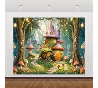 Spring Enchanted Forest Backdrop 10x8ft Fairy Tale Forest Mushroom House Castle Fantacy Wonderland Woodland Dreamland Photography Background Photoshoot Children Birthday Party Decorations Banner