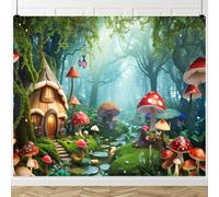 Spring Enchanted Forest Backdrop 10x8ft Mushroom Fairy Tale Jungle Forest Backdrops Garden Wonderland Theme Party Decorations Background Girls Princess Happy Birthday Banner Photoshoot