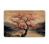 Spring Entryway Mat Door Mat Tree Cherry Blossom Mountain Scenery Pretty Cloud Brown and Pink Rubber Absorbent Waterproof Decorations Home Bathroom House Door Mat Entryway Mat 17x29 Inch
