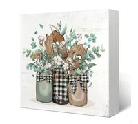 Spring Eucalyptus Leaves Sign Wood Box Desk Decor,Eucalyptus Decor,Sage Green Eucalyptus Leaves Wooden Block Box Sign Decoration for Farmhouse Shelf Table Decor,7x7 inch