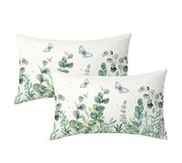 Spring Eucalyptus Leaves Throw Pillow Covers 12X20 in Set of 2 Sage Green Leaf Butterfly Lumbar Pillow Cases Summer Floral Rectangle Pillow Cover Farmhouse Decor for Sofa Couch Bed Living Room