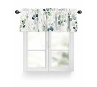 Spring Eucalyptus Leaves Valances for Windows, Sage Green Eucalyptus Leaf Rod Pocket Kitchen Window Curtain Valance, Plants Window Treatment Valance Curtains for Kitchen Living Room Bathroom, 54"x18"
