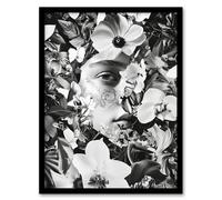 Artery8 Spring Face Flower Blooms Black White Collage Living Room Artwork Framed Wall Art Print A4