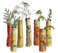 Spring Family Bud Vases, Creative Resin Bohemian Family Vase Ornament, Girls Face Cute Hand Painted Decorative Floral Vase for Living Room Desk Decoration