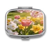 Spring Field Sweet Words Pill Case Portable Medicine Organizer Compact Travel Pill Box Small Metal Medicine Box for Purse Pocket Pill Container Holder 2 Compartments Medication Holder